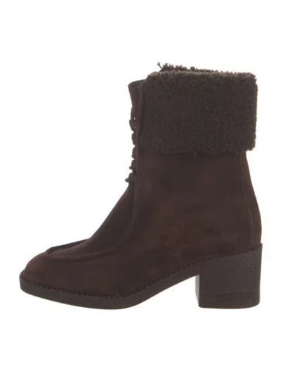 Pre-owned Jimmy Choo Suede Faux Fur Trim Boots In Brown
