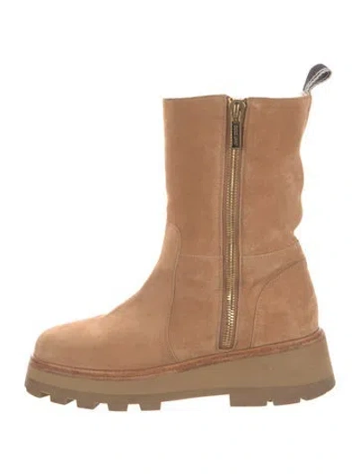 Pre-owned Jimmy Choo Suede Faux Fur Trim Moto Boots In Neutral