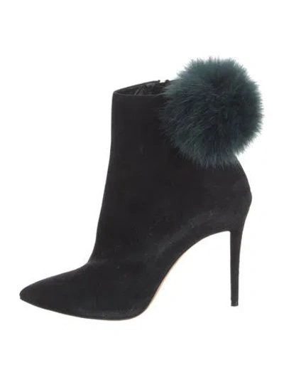 Pre-owned Jimmy Choo Suede Feather Trim Boots In Black