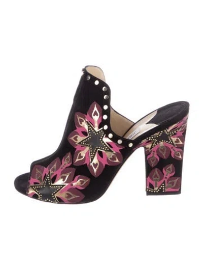 Pre-owned Jimmy Choo Suede Floral Print Mules In Black