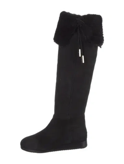 Pre-owned Jimmy Choo Suede Fur Trim Boots In Black