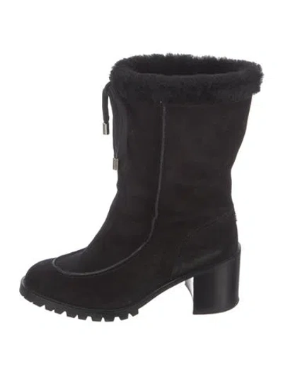 Pre-owned Jimmy Choo Suede Fur Trim Boots In Black