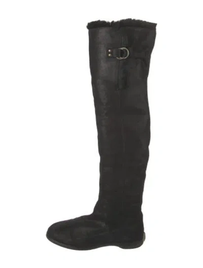 Pre-owned Jimmy Choo Suede Fur Trim Boots In Black