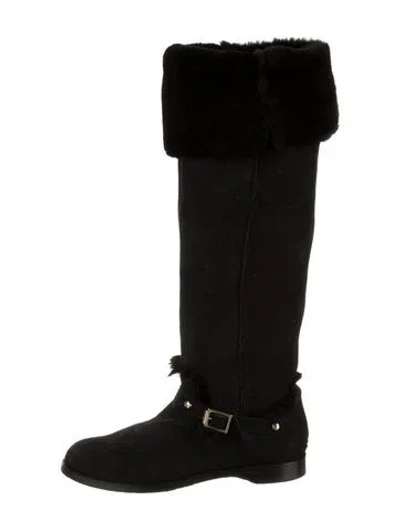 Pre-owned Jimmy Choo Suede Fur Trim Boots In Black