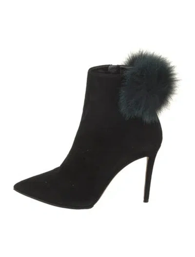 Pre-owned Jimmy Choo Suede Fur Trim Boots In Blue