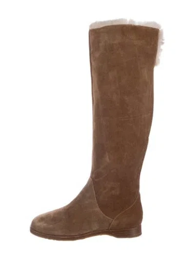 Pre-owned Jimmy Choo Suede Fur Trim Boots In Brown