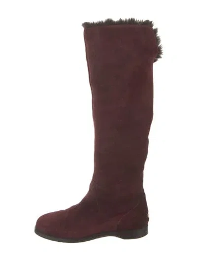 Pre-owned Jimmy Choo Suede Fur Trim Boots In Burgundy