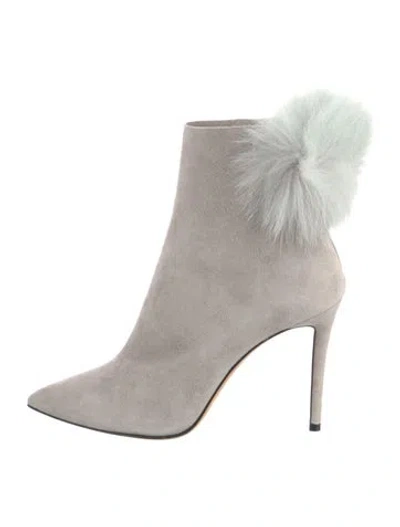 Pre-owned Jimmy Choo Suede Fur Trim Boots In Gray