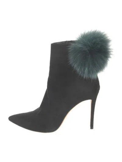 Pre-owned Jimmy Choo Suede Fur Trim Boots In Green