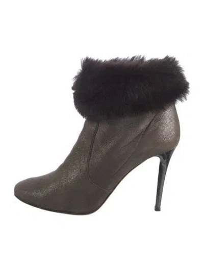 Pre-owned Jimmy Choo Suede Fur Trim Boots In Neutral