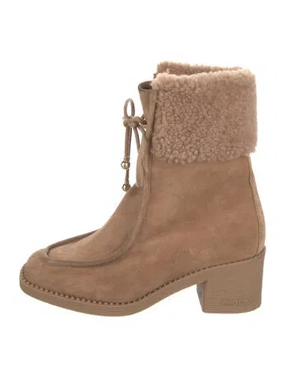 Pre-owned Jimmy Choo Suede Fur Trim Boots In Neutral
