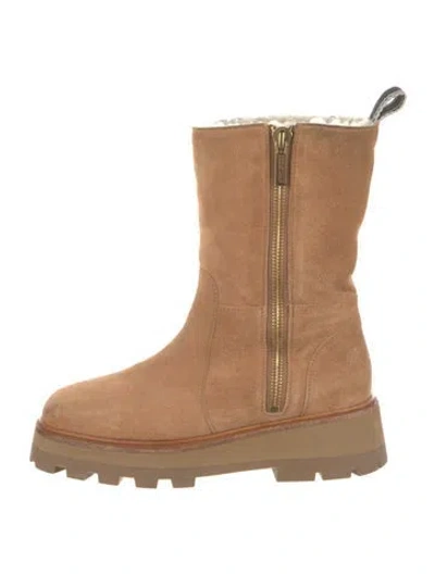 Pre-owned Jimmy Choo Suede Fur Trim Boots In Neutrals