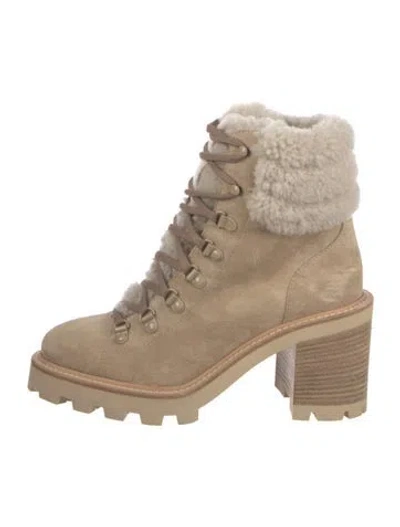 Pre-owned Jimmy Choo Suede Fur Trim Combat Boots In Neutral
