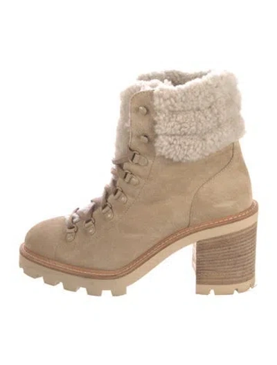 Pre-owned Jimmy Choo Suede Fur Trim Combat Boots In Neutral