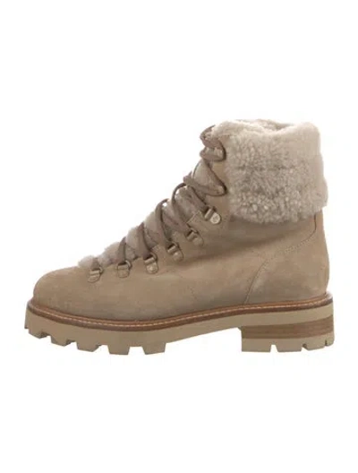 Pre-owned Jimmy Choo Suede Fur Trim Combat Boots In Neutral
