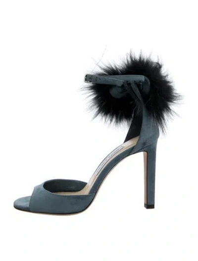 Pre-owned Jimmy Choo Suede Fur Trim D'orsay Pumps In Silver