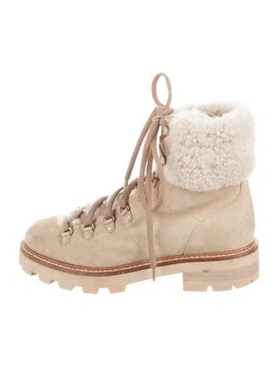 Pre-owned Jimmy Choo Suede Fur Trim Hiking Boots In Neutral