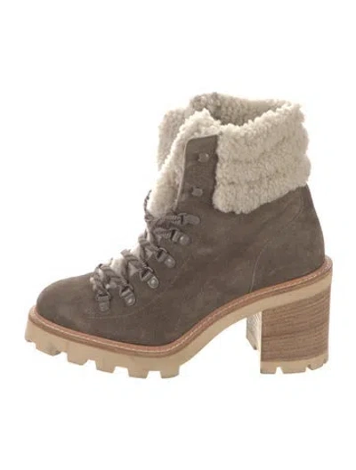Pre-owned Jimmy Choo Suede Fur Trim Hiking Boots In Neutrals