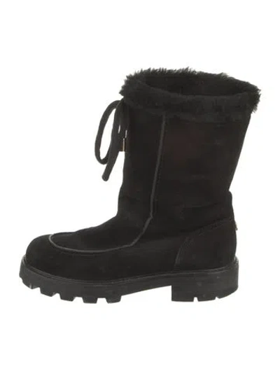 Pre-owned Jimmy Choo Suede Fur Trim Lace-up Boots In Black