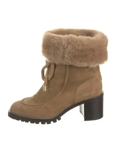 Pre-owned Jimmy Choo Suede Fur Trim Lace-up Boots In Brown