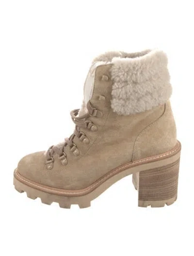 Pre-owned Jimmy Choo Suede Fur Trim Lace-up Boots In Neutral