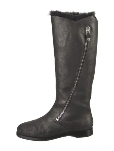 Pre-owned Jimmy Choo Suede Fur Trim Riding Boots In Black