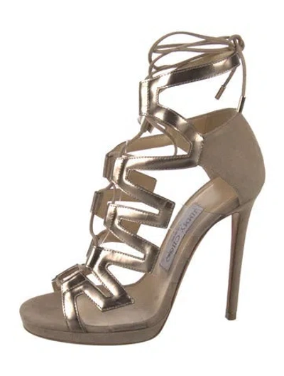 Pre-owned Jimmy Choo Suede Gladiator Sandals In Neutral