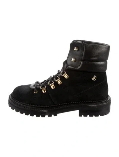 Pre-owned Jimmy Choo Suede Glitter Accents Combat Boots In Black