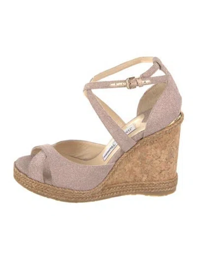 Pre-owned Jimmy Choo Suede Glitter Accents Espadrilles In Neutral