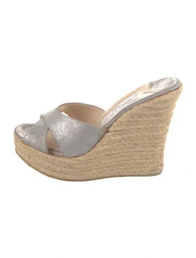 Pre-owned Jimmy Choo Suede Glitter Accents Espadrilles In Neutral