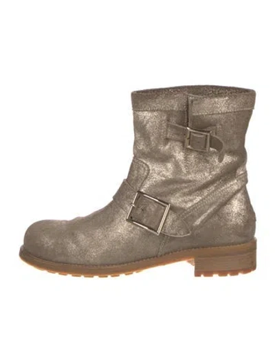 Pre-owned Jimmy Choo Suede Glitter Accents Moto Boots