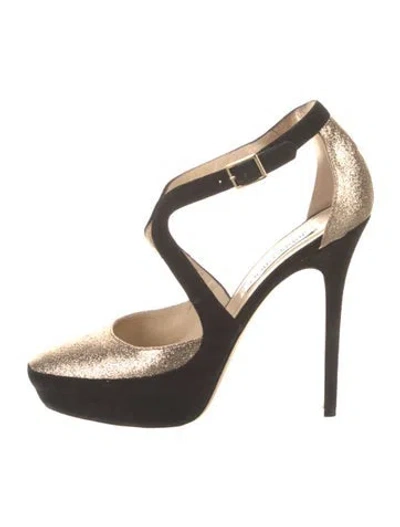 Pre-owned Jimmy Choo Suede Glitter Accents Pumps In Gold