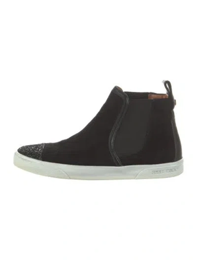 Pre-owned Jimmy Choo Suede Glitter Accents Sneakers In Black