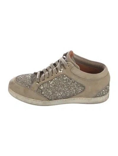 Pre-owned Jimmy Choo Suede Glitter Accents Sneakers In Neutral