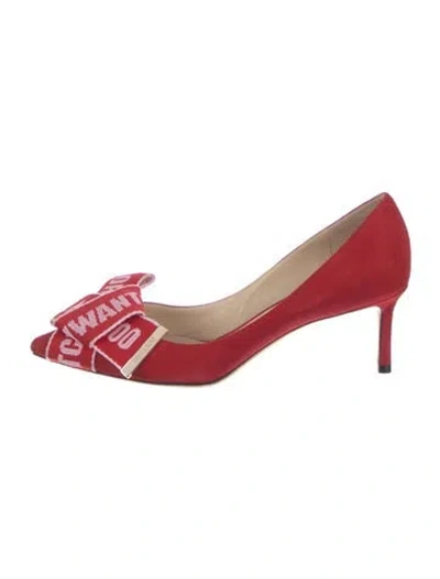 Pre-owned Jimmy Choo Suede Graphic Print Pumps In Red