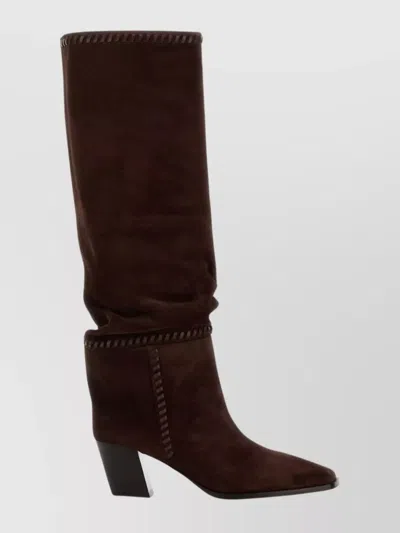 Jimmy Choo Suede Knee-high Block Heel Boots In Brown