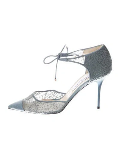 Pre-owned Jimmy Choo Suede Lace Pattern Pumps In Silver