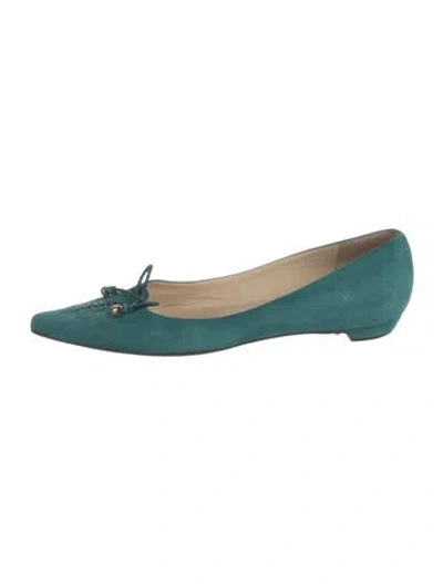 Pre-owned Jimmy Choo Suede Lasercut Accents Ballet Flats In Green