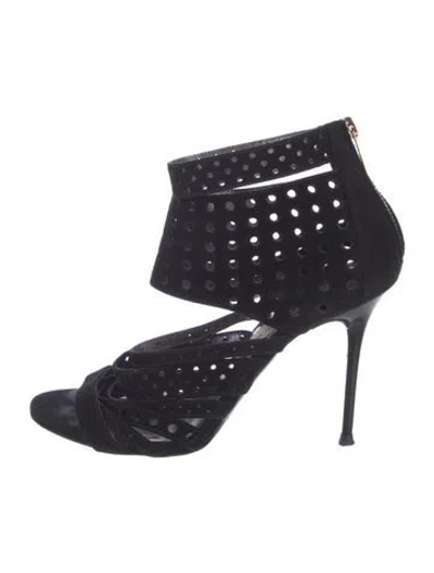 Pre-owned Jimmy Choo Suede Lasercut Accents Gladiator Sandals In Black