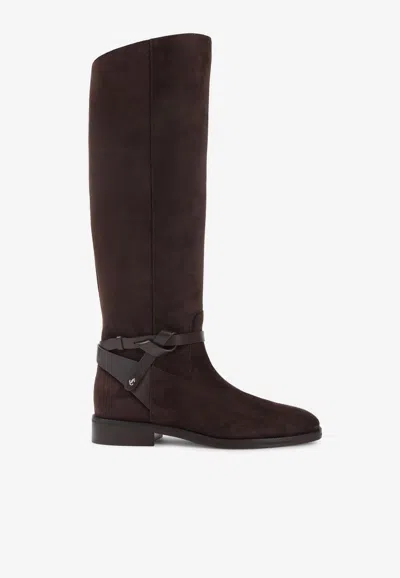 Jimmy Choo Suede Lawton Kb Flat Boots In Brown