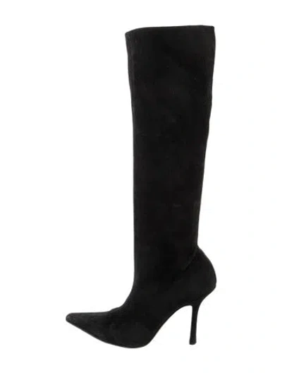 Pre-owned Jimmy Choo Suede Leather Trim Embellishment Boots In Black