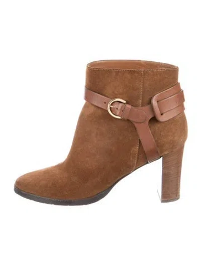 Pre-owned Jimmy Choo Suede Leather Trim Embellishment Boots In Brown