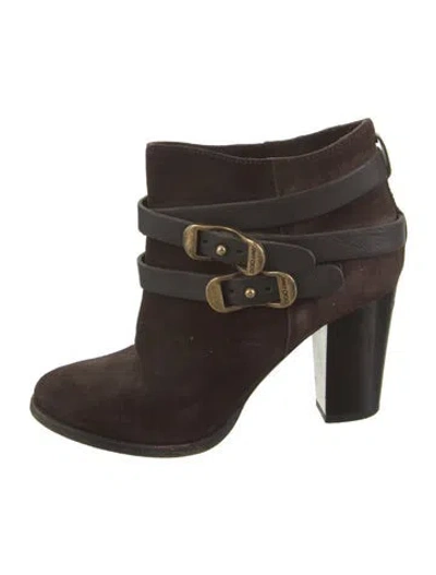 Pre-owned Jimmy Choo Suede Leather Trim Embellishment Boots In Brown