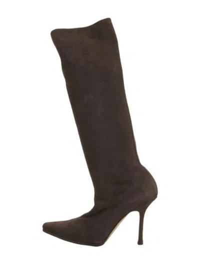 Pre-owned Jimmy Choo Suede Leather Trim Embellishment Boots In Brown