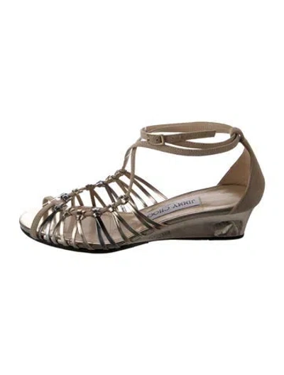 Pre-owned Jimmy Choo Suede Leather Trim Embellishment Gladiator Sandals