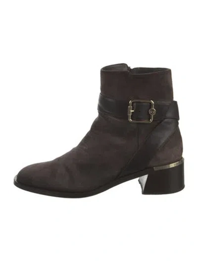 Pre-owned Jimmy Choo Suede Leather Trim Embellishment Moto Boots In Brown