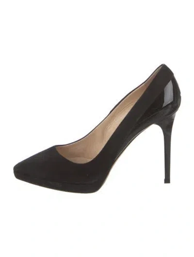 Pre-owned Jimmy Choo Suede Leather Trim Embellishment Pumps In Black