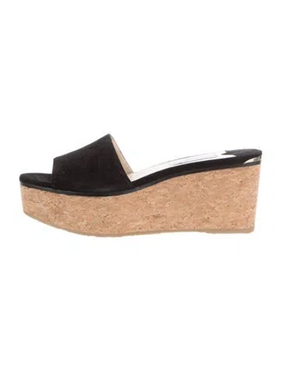 Pre-owned Jimmy Choo Suede Leather Trim Embellishment Slides In Black