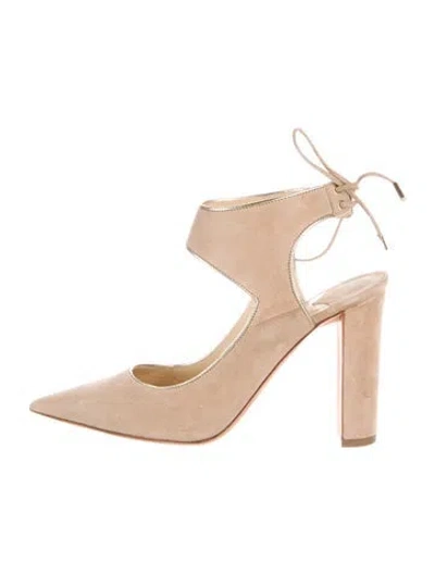 Pre-owned Jimmy Choo Suede Leather Trim Embellishment Slingback Pumps In Neutral