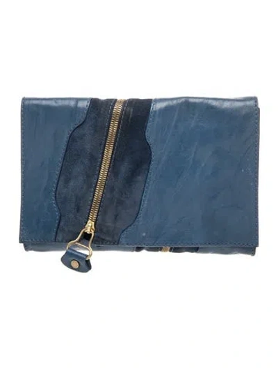 Pre-owned Jimmy Choo Suede Martha Clutch In Blue